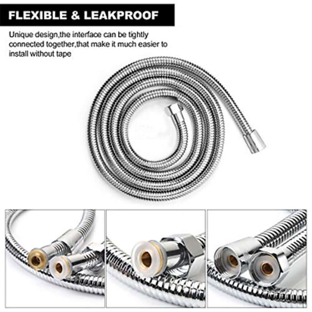 5 FT stainless steel handheld shower head hose, flexible and leakproof design for easy installation.