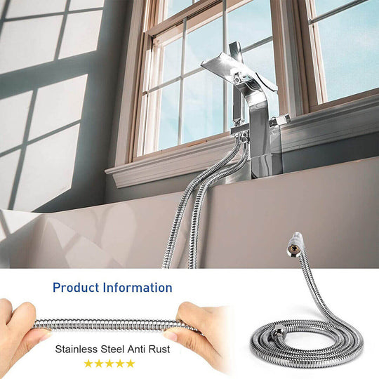 5 FT handheld shower head hose showcasing stainless steel design for durable and flexible bathroom use.