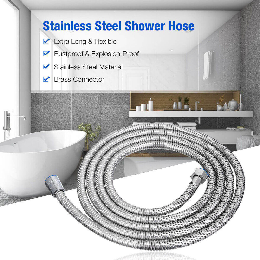 Affordable stainless steel shower hose, extra long, flexible, rustproof, perfect for DIY bathroom upgrades.