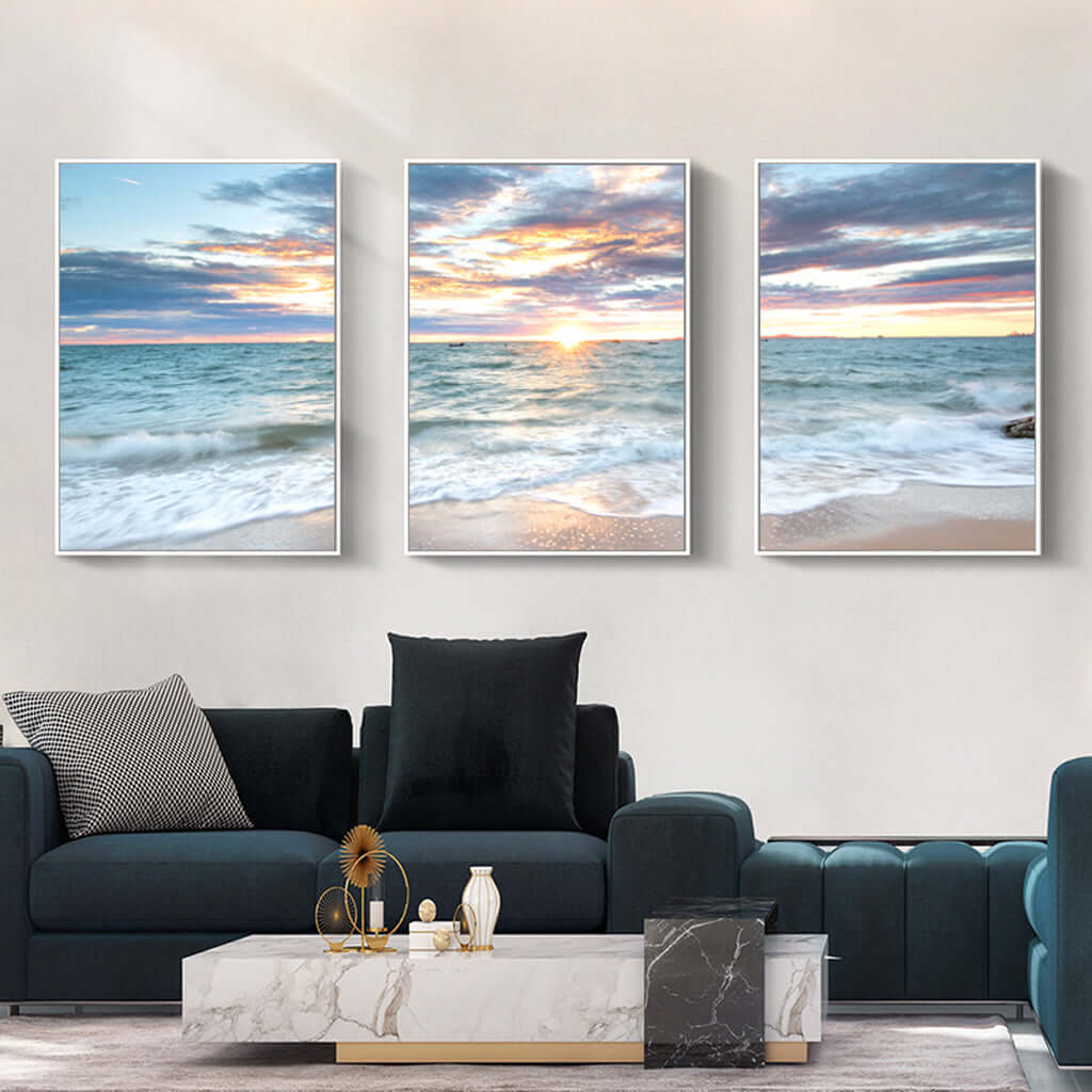 _label_, DSZ Product, feed-cond-new, feed-sl-free shipping, free-shipping, newWall Art 50Cm X 70Cm Sunrise By The Ocean 3 Sets White Frame Canvas - Premium Home & Garden > Hobbies > Arts & Crafts from Artime ! Shop Online Buy Now at S & D's Value Store Family Business Best Customer Service_label_, DSZ Product, feed-cond-new, feed-sl-free shipping, free-shipping, new