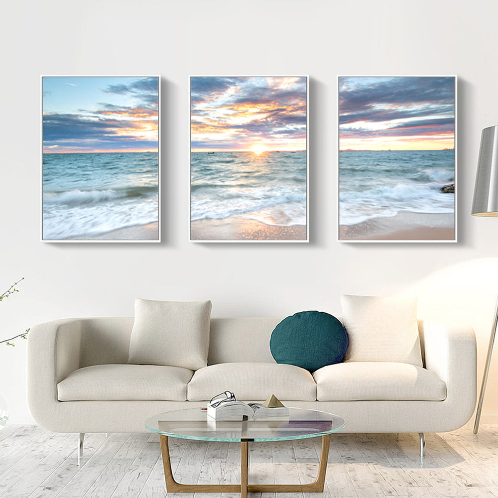 _label_, DSZ Product, feed-cond-new, feed-sl-free shipping, free-shipping, newWall Art 60Cm X 90Cm Sunrise By The Ocean 3 Sets White Frame Canvas - Premium Home & Garden > Hobbies > Arts & Crafts from Artime ! Shop Online Buy Now at S & D's Value Store Family Business Best Customer Service_label_, DSZ Product, feed-cond-new, feed-sl-free shipping, free-shipping, new