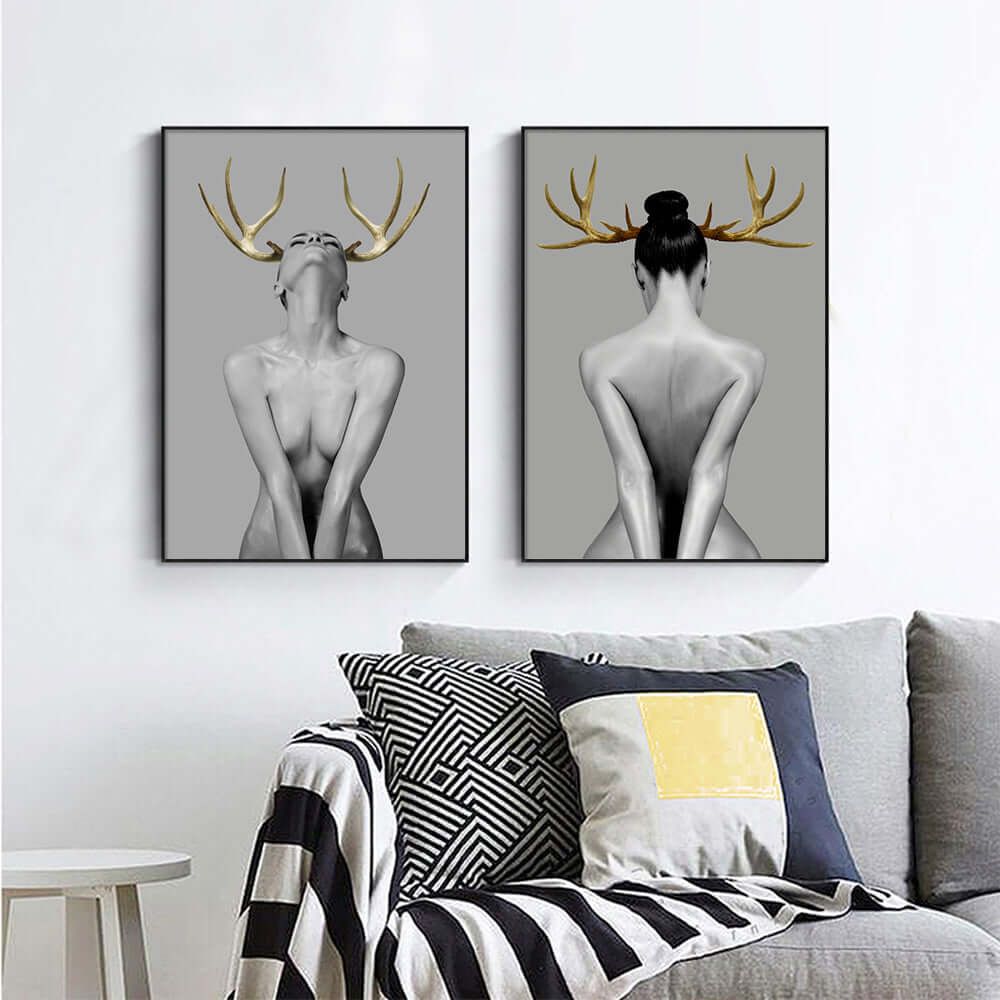 _label_, DSZ Product, feed-cond-new, feed-sl-free shipping, free-shipping, newWall Art 50Cm X 70Cm Girl With Gold Horn 2 Sets Black Frame Canvas - Premium Home & Garden > Wall Art > Posters, Paintings & Prints from Artime ! Shop Online Buy Now at S & D's Value Store Family Business Best Customer Service_label_, DSZ Product, feed-cond-new, feed-sl-free shipping, free-shipping, new