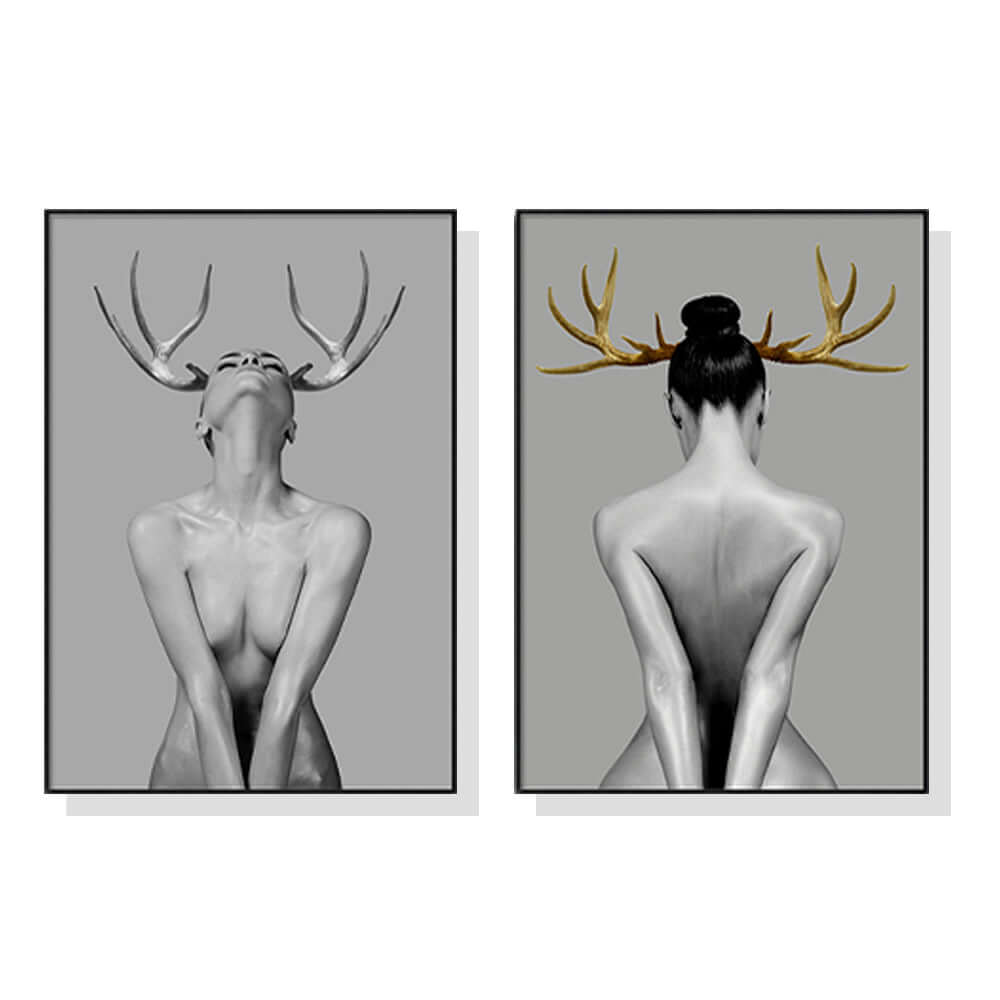 _label_, DSZ Product, feed-cond-new, feed-sl-free shipping, free-shipping, newWall Art 60Cm X 90Cm Girl With Gold Horn 2 Sets Black Frame Canvas - Premium Home & Garden > Wall Art > Posters, Paintings & Prints from Artime ! Shop Online Buy Now at S & D's Value Store Family Business Best Customer Service_label_, DSZ Product, feed-cond-new, feed-sl-free shipping, free-shipping, new