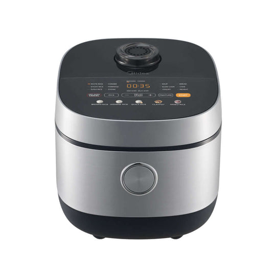 Midea 5L Rice Cooker with turbo valve, 17 preprogrammed menus, induction heating, and non-stick coating for quality, affordable cooking.