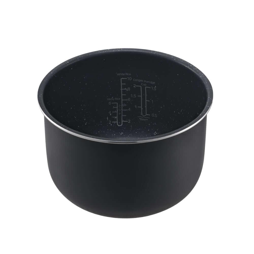 Non-stick inner pot for Midea 5L Rice Cooker with measurement markings, provides even heat distribution.