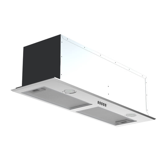 Undermount rangehood 90cm with button control, 3 speed settings, powerful 550m3/h airflow, stainless body, LED lights, value furniture, affordable quality