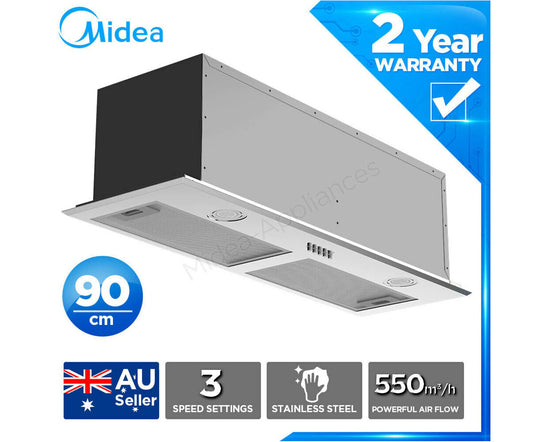 Undermount Rangehood 90cm with 3 Speed Settings, 2 Year Warranty, 550m3/h Powerful Air Flow, Stainless Steel Body, AU Seller.