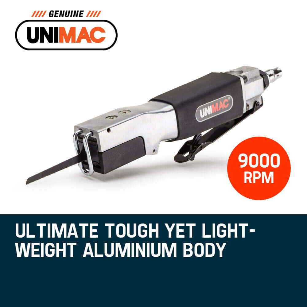 UNIMAC pneumatic air saw, lightweight aluminum body, 9000 RPM, affordable DIY cutting tool