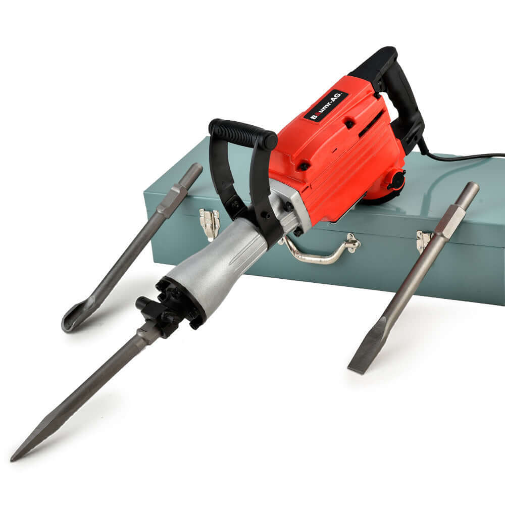 Baumr-AG 2200W Electric Demolition Jackhammer with chisels and carry case, ideal for affordable DIY projects.