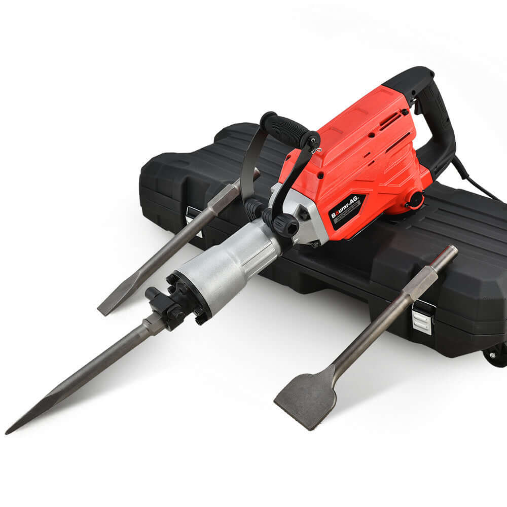 Baumr-AG 2300W electric jackhammer with carry case and chisels, ideal for affordable DIY and commercial use.