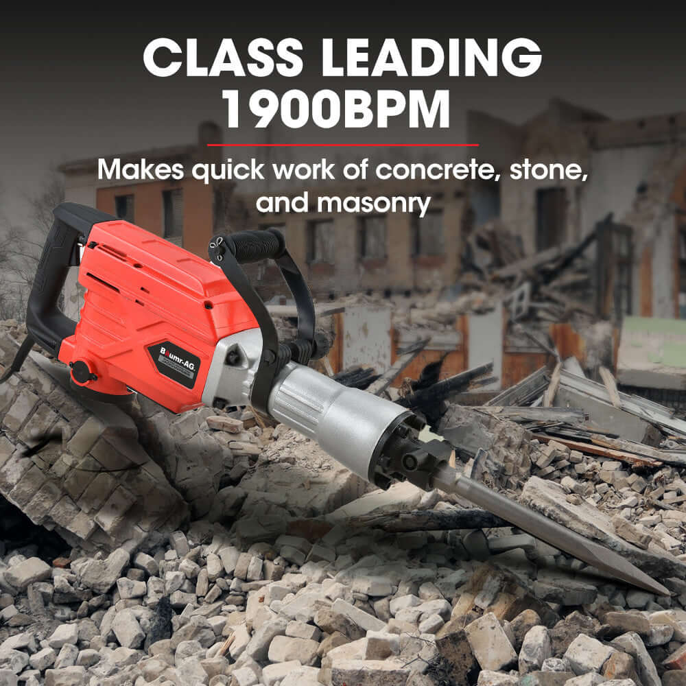 Baumr-AG Jackhammer makes quick work of concrete, stone, and masonry with class leading 1900BPM performance.