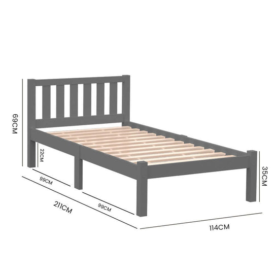 Kingston Slumber King Single Wooden Bed Frame in Grey with durable timber slats and dimensions for kids' rooms.