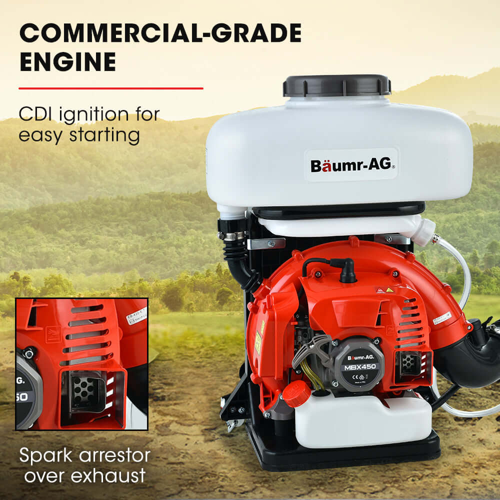 Baumr-AG MBX450 commercial-grade engine with CDI ignition, ideal for DIY pest control and agricultural tasks.