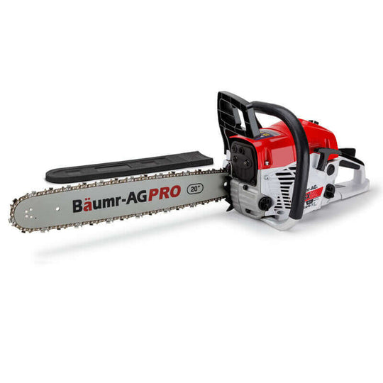 Baumr-AG 62CC petrol commercial chainsaw 20 bar with E-start for pruning, offering quality and affordability for DIY enthusiasts.