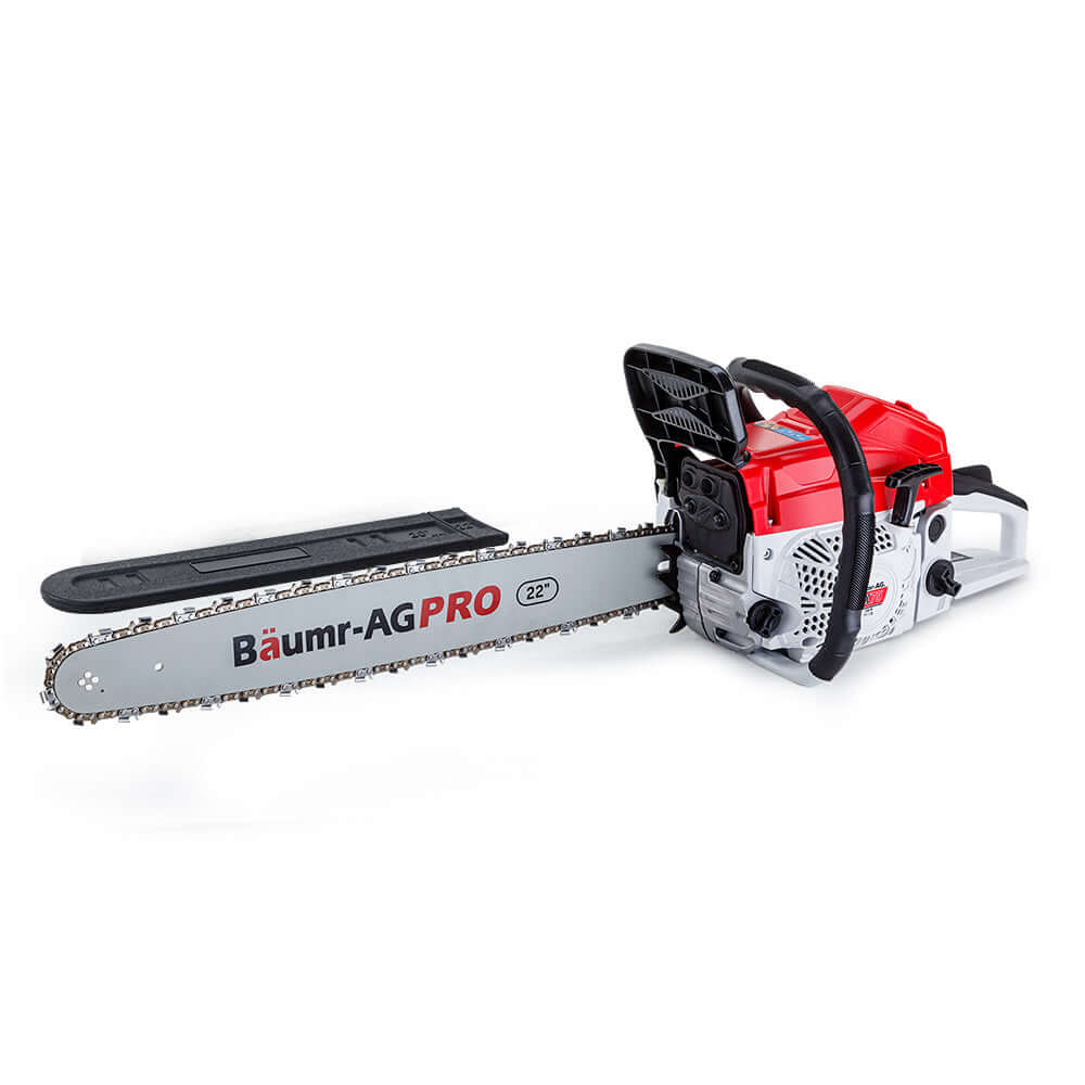 BAUMR-AG Commercial Petrol Chainsaw E-Start with 22" bar for affordable quality tree pruning and firewood cutting.