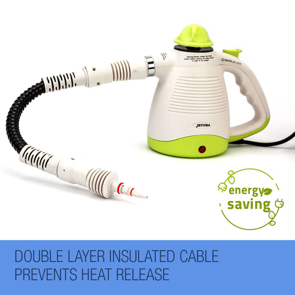 JET-USA Portable Steam Cleaner with energy-saving features and double layer insulated cable for efficient cleaning.