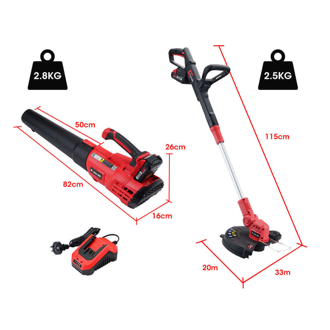 BAUMR-AG 20V Cordless Line Trimmer and Leaf Blower Combo Kit with charger, lightweight and affordable gardening tools.