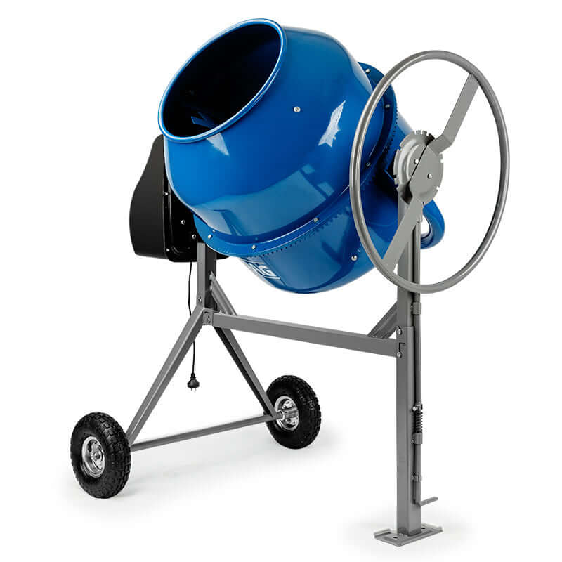 Baumr-AG 220L electric concrete mixer on wheels, ideal for DIY projects and affordable construction work.