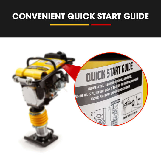 Quick start guide for Baumr-AG 80kg rammer compactor, ensuring proper setup and operation.