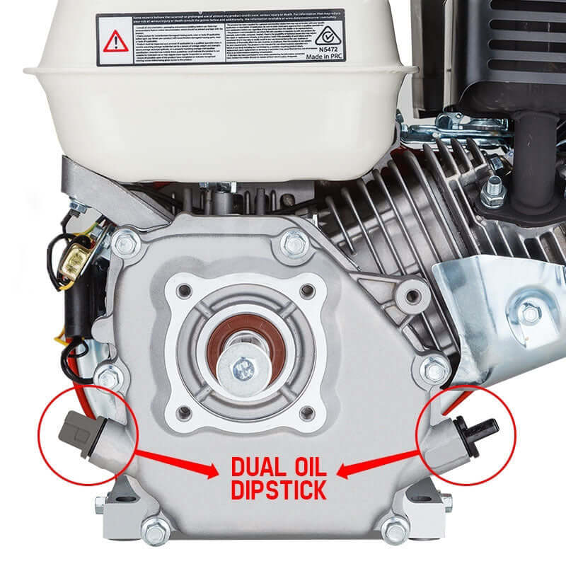 Baumr-AG 7HP petrol engine with dual oil dipstick, ideal replacement for generators and agricultural equipment.