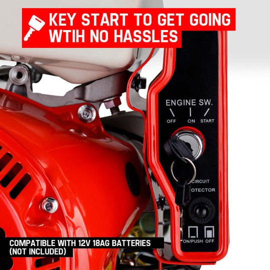 Key start ignition switch for Baumr-AG 16HP petrol engine, easy operation with 12V battery compatibility.