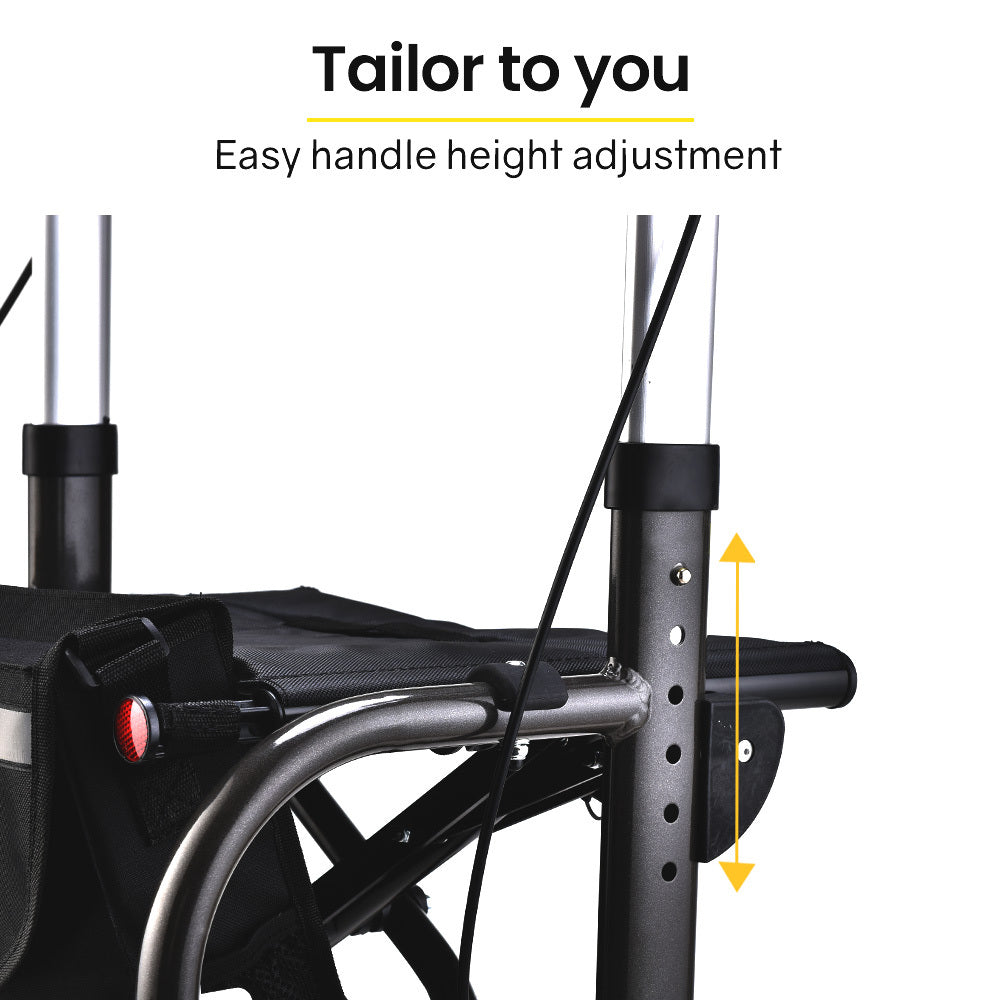 EQUIPMED โครงเดินพับได้ 2-in-1 พร้อมกระเป๋า รถเข็นช่วยเดินและรถเข็นสำหรับเดินทาง สีไททาเนียม