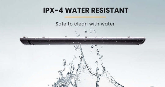 IPX-4 water resistant outdoor heater with water splash, easy to clean and maintain in outdoor settings.