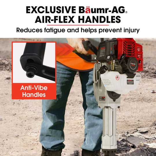 Baumr-AG jackhammer features Air-Flex anti-vibe handles, reducing fatigue and enhancing safety during use.