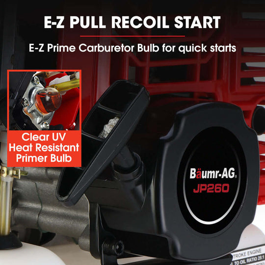 E-Z Pull recoil start and carburetor bulb of BAUMR-AG JP260 jackhammer for quick, efficient operation.