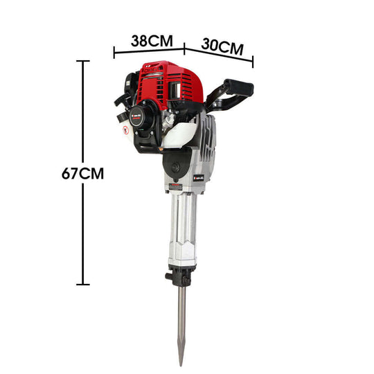 Baumr-AG 4-Stroke Petrol Jackhammer with dimensions, ideal for affordable DIY projects and commercial use.