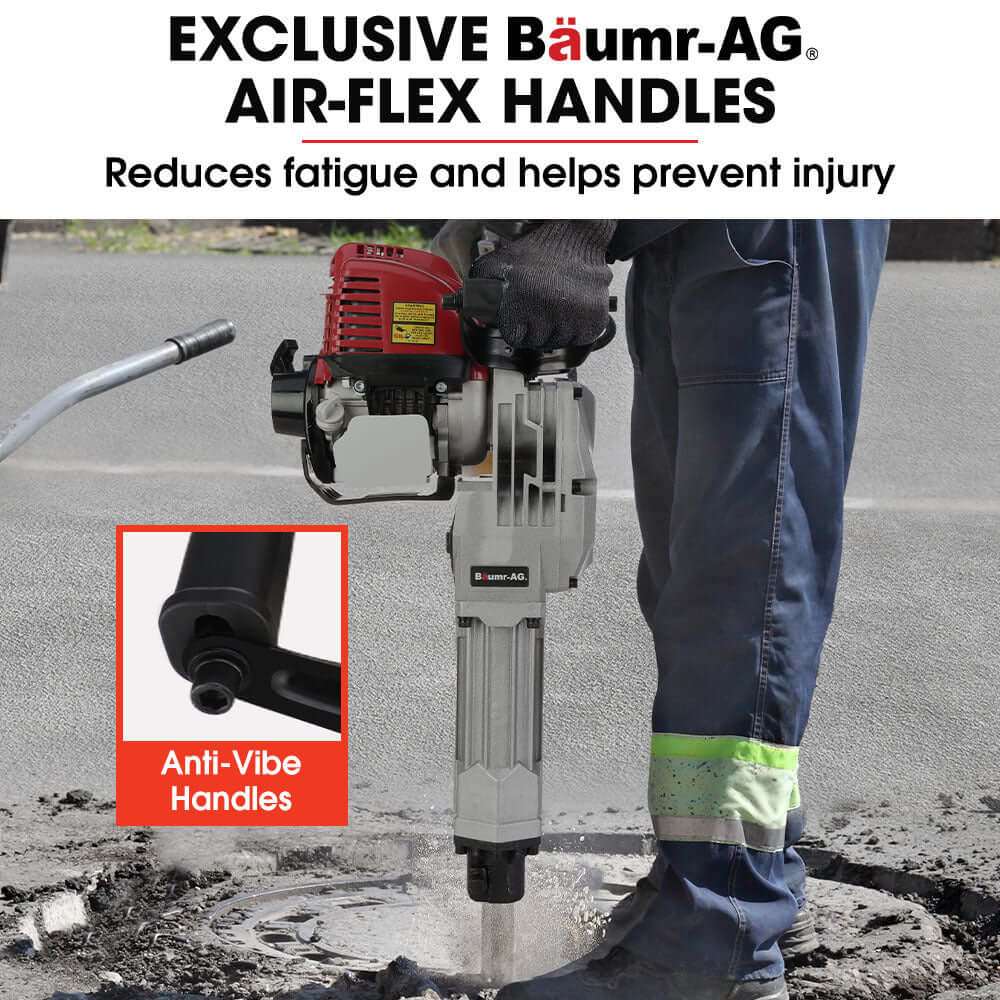 Baumr-AG jackhammer with Air-Flex handles, designed to reduce fatigue and prevent injury for affordable DIY projects.