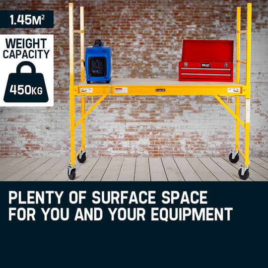 Baumr-AG mobile scaffold 450kg capacity with tools, perfect for DIY projects and professional use.