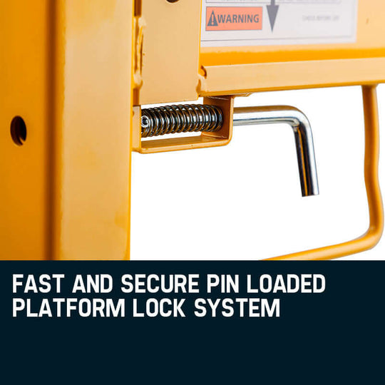 Close-up of Baumr-AG scaffold's pin loaded platform lock system for secure and fast setup.