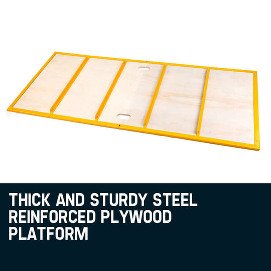 Thick and sturdy steel reinforced plywood platform for safe and durable elevated work surfaces.