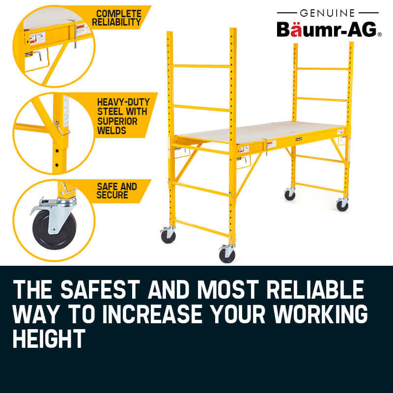 Baumr-AG mobile scaffold featuring heavy-duty steel, reliable height increase, and safe, secure design for DIY projects.