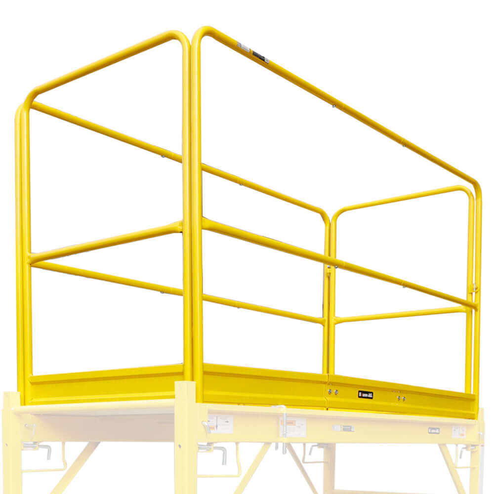 Baumr-AG Safety Guard Rail for scaffolding, heavy-duty steel, yellow, ensuring worker safety at heights, affordable and quality DIY solution.