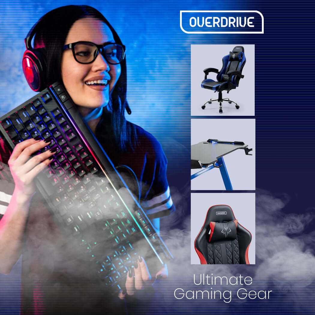 DSZ Product, feed-cond-new, feed-sl-DSZ Freight Payable, newOverdrive Conquest Series Reclining Gaming Ergonomic Office Chair With Lumbar And Neck Pillows, Black And Blue - Premium Furniture > Bar Stools & Chairs > Gaming Chairs from Overdrive ! Shop Online Buy Now at S & D's Value Store Family Business Best Customer ServiceDSZ Product, feed-cond-new, feed-sl-DSZ Freight Payable, new