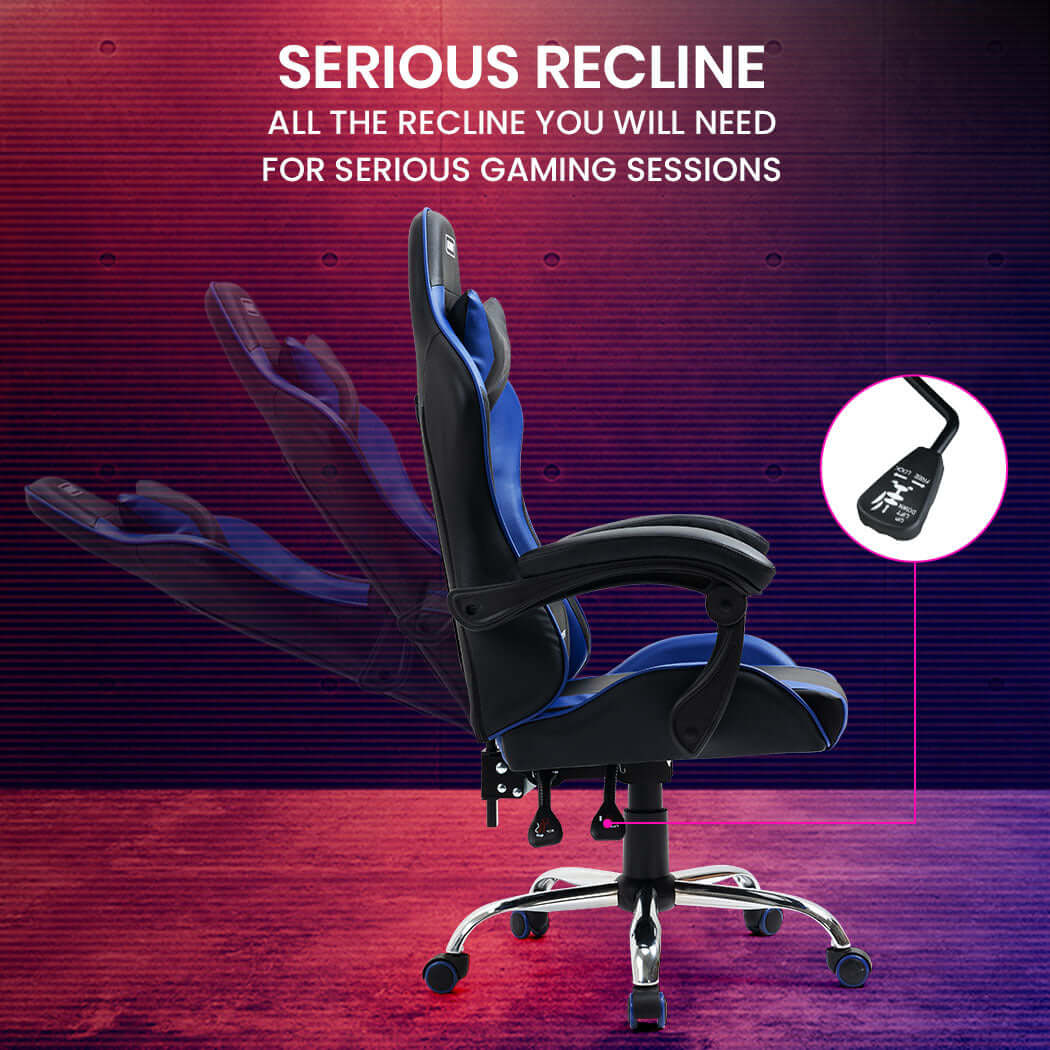 DSZ Product, feed-cond-new, feed-sl-DSZ Freight Payable, newOverdrive Conquest Series Reclining Gaming Ergonomic Office Chair With Lumbar And Neck Pillows, Black And Blue - Premium Furniture > Bar Stools & Chairs > Gaming Chairs from Overdrive ! Shop Online Buy Now at S & D's Value Store Family Business Best Customer ServiceDSZ Product, feed-cond-new, feed-sl-DSZ Freight Payable, new