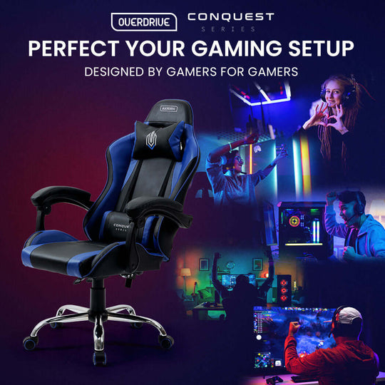 DSZ Product, feed-cond-new, feed-sl-DSZ Freight Payable, newOverdrive Conquest Series Reclining Gaming Ergonomic Office Chair With Lumbar And Neck Pillows, Black And Blue - Premium Furniture > Bar Stools & Chairs > Gaming Chairs from Overdrive ! Shop Online Buy Now at S & D's Value Store Family Business Best Customer ServiceDSZ Product, feed-cond-new, feed-sl-DSZ Freight Payable, new