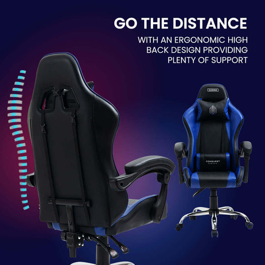 DSZ Product, feed-cond-new, feed-sl-DSZ Freight Payable, newOverdrive Conquest Series Reclining Gaming Ergonomic Office Chair With Lumbar And Neck Pillows, Black And Blue - Premium Furniture > Bar Stools & Chairs > Gaming Chairs from Overdrive ! Shop Online Buy Now at S & D's Value Store Family Business Best Customer ServiceDSZ Product, feed-cond-new, feed-sl-DSZ Freight Payable, new