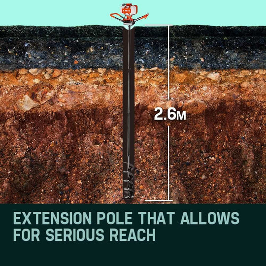 Baumr-AG extension pole for post hole digger, featuring 2.6m reach for efficient digging in various soil types.