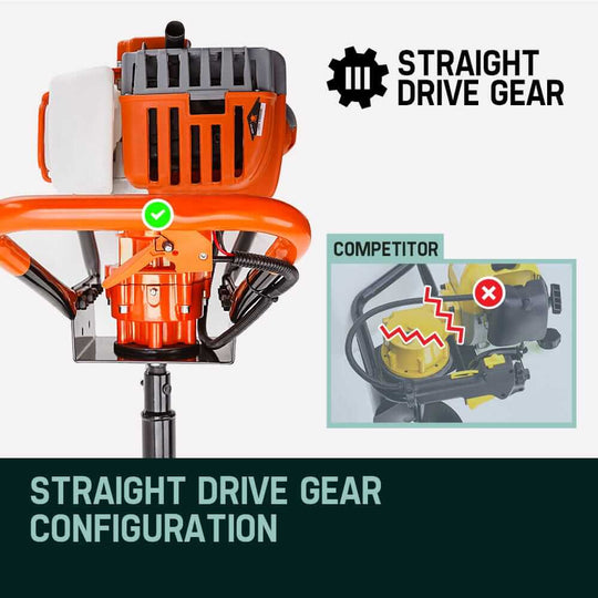 Baumr-AG Post Hole Digger straight drive gear configuration comparison with competitor.