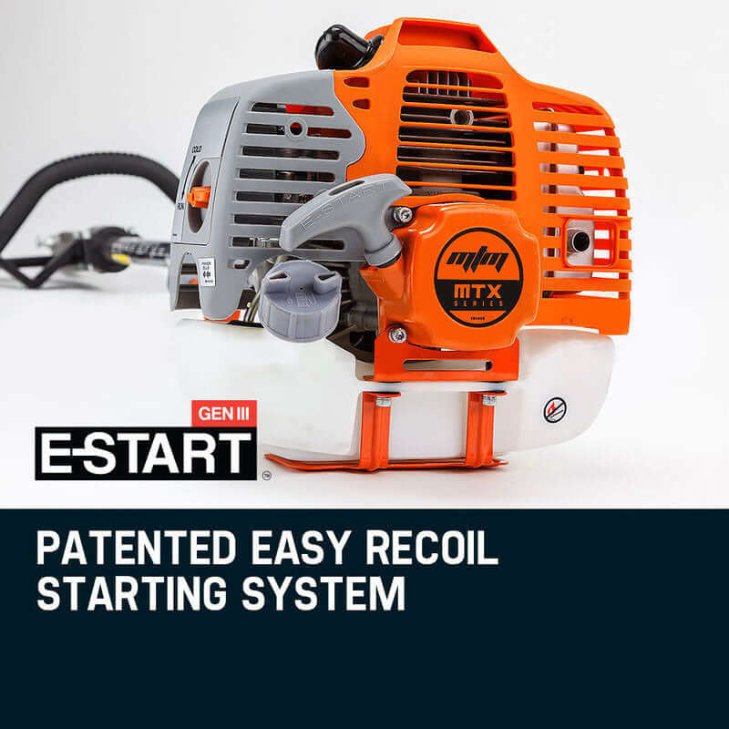 MTM 62CC pole chainsaw featuring a patented easy recoil starting system for effortless operation.