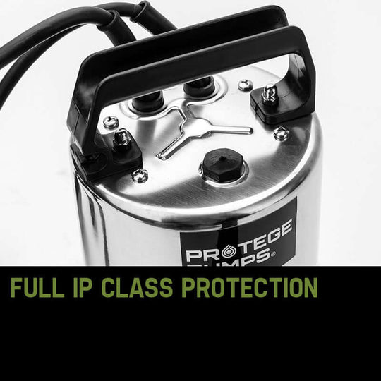 Protege 1500W submersible pump showing full IP class protection for durable and efficient operation.