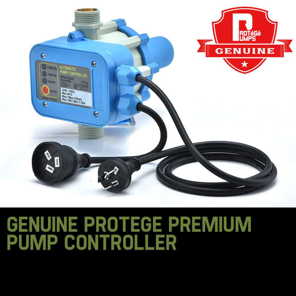 Protege premium pump controller with electrical plugs, features automatic pressure control for your water system.