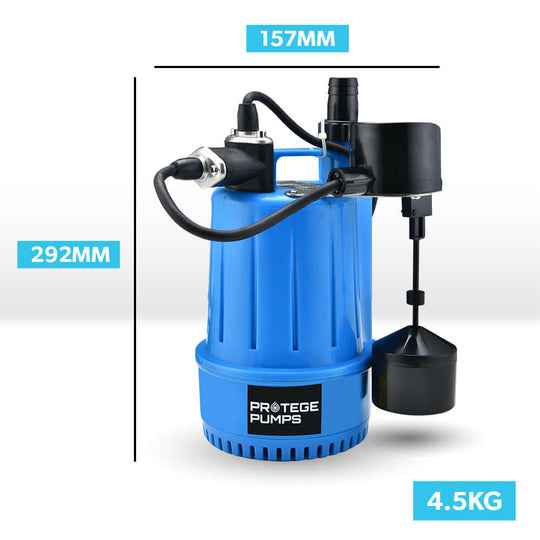 PROTEGE Tight Access Grey-Water Submersible Pump, 157MM x 292MM, lightweight at 4.5KG, perfect for DIY solutions.