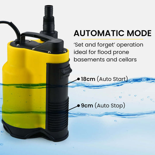 PROTEGE submersible sump pump featuring automatic mode for efficient flood management in basements and cellars.