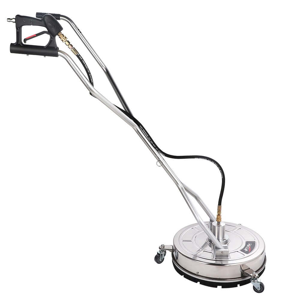 Jet-USA 21" stainless steel pressure washer surface cleaner for patios and driveways, featuring yoke handle and 3/8" fitting.