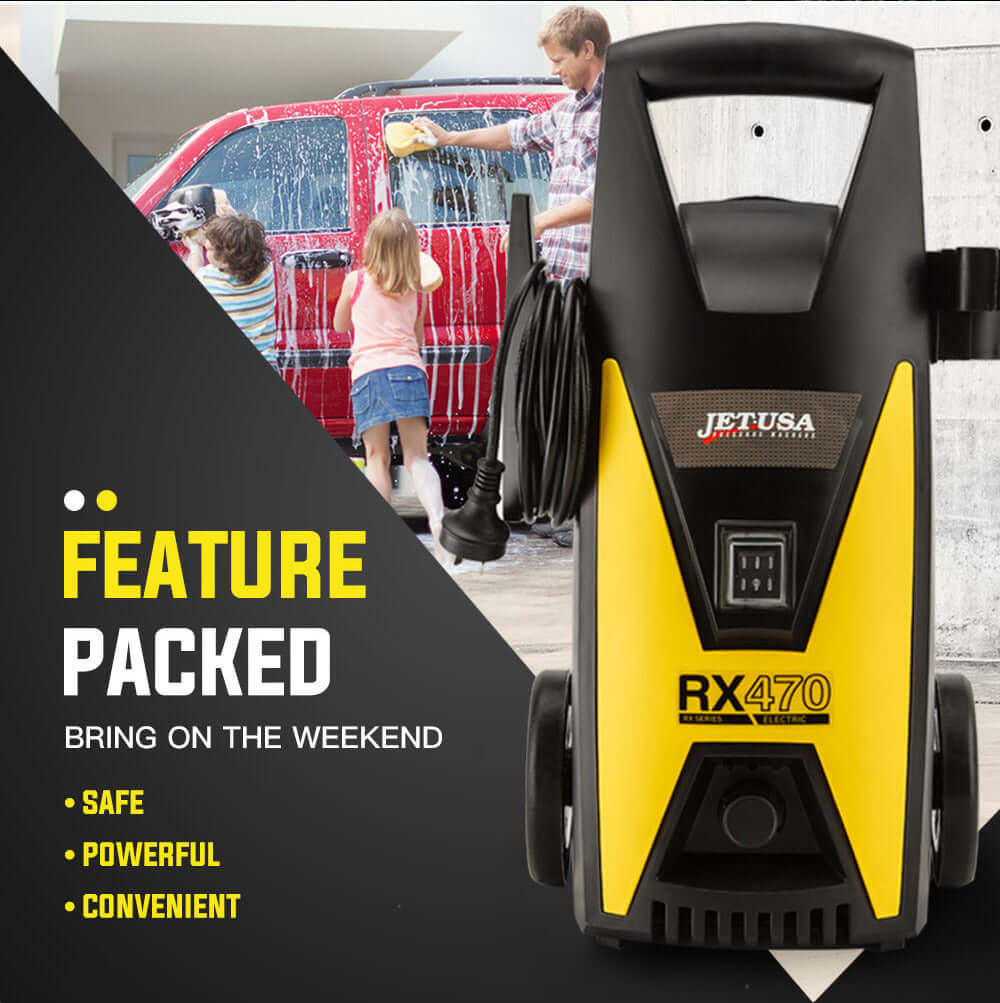 JET-USA RX470 High Pressure Washer: Affordable, powerful, and convenient for DIY cleaning tasks.