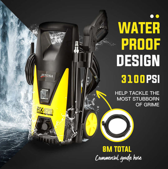 JET-USA RX470 3100 PSI High Pressure Washer with waterproof design, ideal for affordable, quality DIY cleaning.